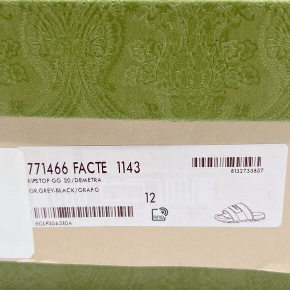 GUCCI Mens GG LOGO Ripstop Monogram Gray Slides Sandals 771466 Men UK 12 US 12.5 - Picture 16 of 16